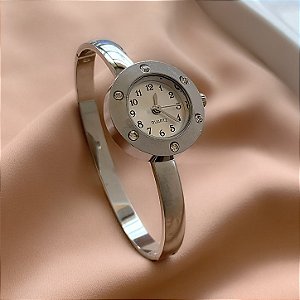 BRACELETE RELÓGIO REDONDO PEQUENO COM STRASS PRATEADO AÇO 316L⭐️