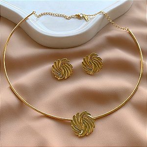 CONJUNTO DE COLAR ARO E BRINCO SPIRAL DOURADO AÇO 316L⭐️
