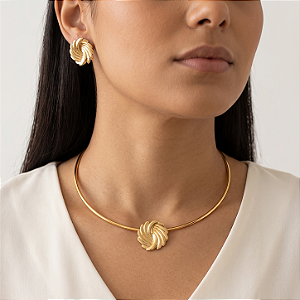 CONJUNTO DE COLAR ARO E BRINCO SPIRAL DOURADO AÇO 316L⭐️