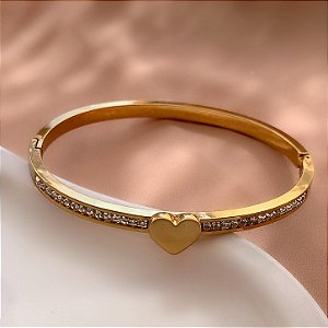 PULSEIRA / BRACELETE CORAÇÃO E RIVIERAS DOURADO AÇO 316L⭐️