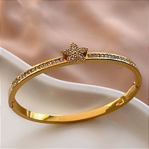 PULSEIRA / BRACELETE FLOR E RIVIERAS DOURADO AÇO 316L⭐️