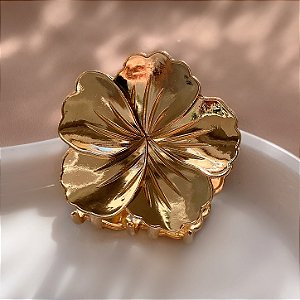 PRESILHA FLOR HIBISCO P METAL DOURADO BIJU