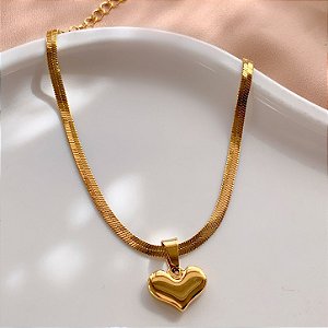 PULSEIRA CORRENTE FITA PINGENTE DE CORAÇÃO DOURADO AÇO 316L⭐️