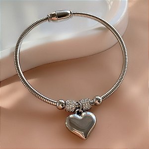 PULSEIRA / BRACELETE ARO PINGENTE CORAÇÃO AÇO 316L⭐️
