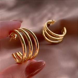 BRINCO ARGOLA 3 FIOS LISOS M DOURADO AÇO 316L⭐️
