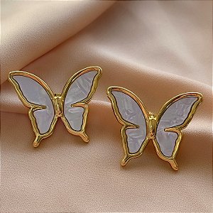 BRINCO BORBOLETA MADREPÉROLA M DOURADO AÇO 316L⭐️
