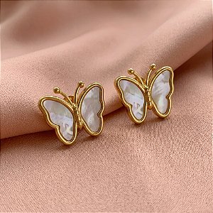 BRINCO BUTTERFLY MADREPÉROLA P DOURADO AÇO 316L⭐️