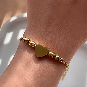 PULSEIRA CORRENTE RABO DE RATO CORAÇÃO E BOLINHA DOURADO AÇO 316L⭐️