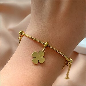 PULSEIRA CORRENTE RABO DE RATO TREVOS LISOS DOURADO AÇO 316L⭐️