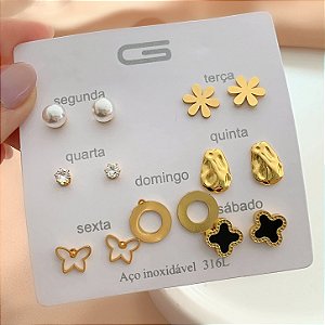 BRINCO KIT SEMANINHA TREVO PRETO DOURADO AÇO 316L⭐️
