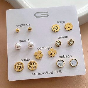 BRINCO KIT SEMANINHA BOLINHA RESINADA DOURADO AÇO 316L⭐️