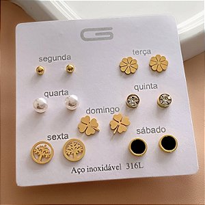 BRINCO KIT SEMANINHA BOLINHA RESINADA DOURADO AÇO 316L⭐️