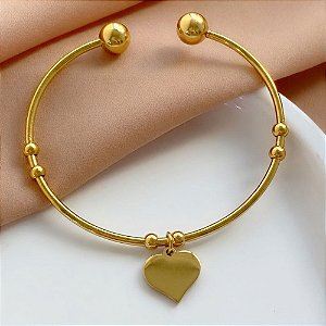 PULSEIRA/BRACELETE PINGENTE CORAÇÃO LISO DOURADO AÇO 316L⭐️