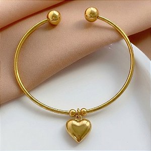 PULSEIRA/BRACELETE PINGENTE CORAÇÃO BOLEADO DOURADO AÇO 316L⭐️