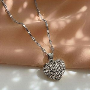 COLAR LONGO PINGENTE CORAÇÃO CRAVEJADO ZIRCÔNIAS AÇO 316L⭐️
