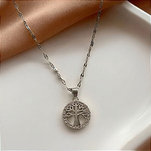 COLAR LONGO PINGENTE ÁRVORE DA VIDA MINI ZIRCÔNIA AÇO 316L⭐️