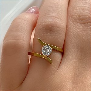 ANEL FIOS OPOSTOS PEDRA ZIRCÔNIA DOURADO AÇO 316L⭐️