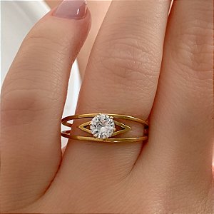 ANEL LOSÂNGO PEDRA ZIRCÔNIA DOURADO AÇO 316L⭐️