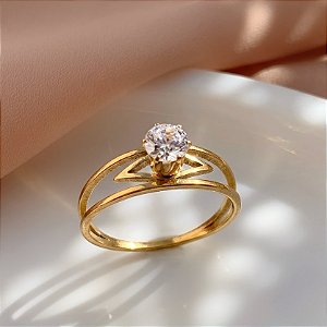 ANEL LOSÂNGO PEDRA ZIRCÔNIA CORAÇÃO DOURADO AÇO 316L⭐️