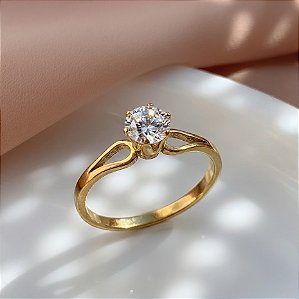 ANEL FIO GOTA SOLITÁRIO PEDRA ZIRCÔNIA DOURADO AÇO 316L⭐️