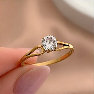 ANEL FIO GOTA SOLITÁRIO PEDRA ZIRCÔNIA DOURADO AÇO 316L⭐️