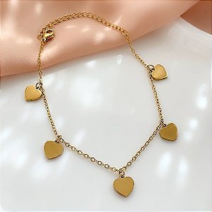 TORNOZELEIRA CORAÇÕES LISOS DOURADO AÇO 316L⭐️