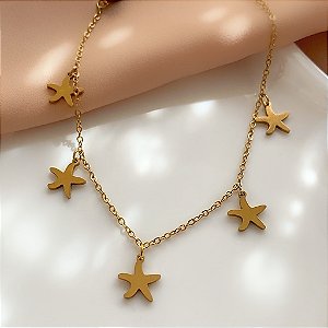 TORNOZELEIRA ESTRELA DO MAR LISOS DOURADO AÇO 316L⭐️
