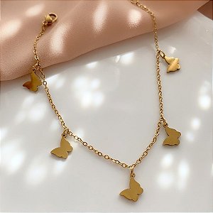 TORNOZELEIRA BORBOLETAS LISAS DOURADO AÇO 316L⭐️