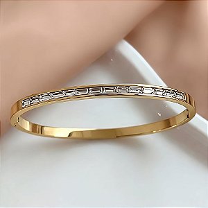 PULSEIRA / BRACELETE FIO ZIRCÔNIA RETANGULAR DOURADO AÇO 316L⭐️
