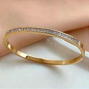 PULSEIRA / BRACELETE FIO ZIRCÔNIAS QUADRADINHAS DOURADA AÇO 316L⭐️