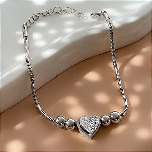 PULSEIRA CORRENTE RABO DE RATO CORAÇÃO TEXTURIZADO E BOLINHA AÇO 316L⭐️