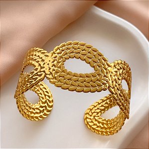 BRACELETE GROSSO INFINITO TEXTURIZADO DOURADO AÇO 316L⭐️