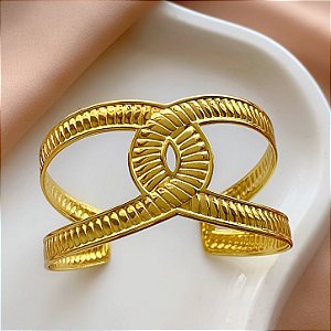 BRACELETE GROSSO FIO ENTRELAÇADO DOURADO AÇO 316L⭐️
