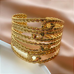 BRACELETE GROSSO FIO TORCIDOS DOURADO AÇO 316L⭐️