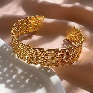 PULSEIRA/ BRACELETE LARGO ELOS ALFINETES DOURADO AÇO 316L⭐️
