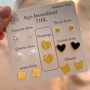 BRINCO KIT SEMANINHA CORAÇÃO RESINADO DOURADO AÇO 316L⭐️