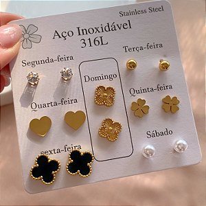 BRINCO KIT SEMANINHA TREVINHOS RESINADO DOURADO AÇO 316L⭐️