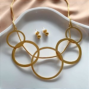CONJUNTO BRINCO E COLAR ARGOLAS DOURADO AÇO 316L PREMIUM⭐️