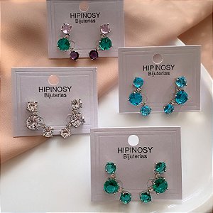 BRINCO EAR CUFF PEDRAS REDONDAS DE ZIRCÔNIAS COLOR PRATEADO BIJU