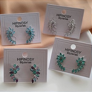 BRINCO EAR CUFF FOLHAGEM DE ZIRCÔNIAS COLOR PRATEADO BIJU