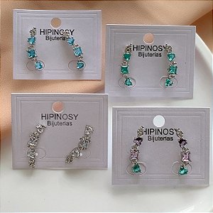BRINCO EAR CUFF DELICADO CORAÇÃO E QUADRADO ZIRCÔNIAS COLOR PRATEADO BIJU