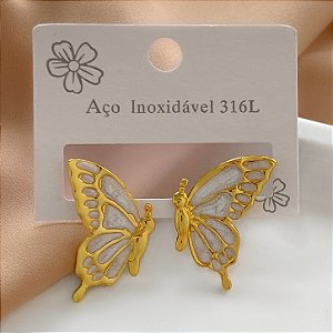BRINCO BORBOLETA LATERAL ESMALTADA DOURADO AÇO 316L⭐️(GRUPO 1)