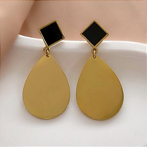 BRINCO QUADRADO ESMALTADO GOTA PENDENTE DOURADO AÇO 316L⭐️