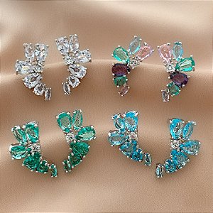 BRINCO EAR CUFF GOTAS DE ZIRCÔNIAS COLOR PRATEADO BIJU
