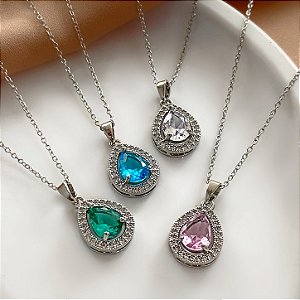 COLAR PINGENTE GOTA PEDRA ZIRCÔNIA COLOR AÇO 316L⭐️