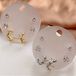KIT DE BRINCOS ARGOLA GOTINHAS E ZIRCÔNIAS FOLHEADO ⭐️
