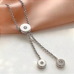 COLAR ELO PORTUGUÊS BOLINHA ACHATADA PENDENDE ZIRCÔNIA AÇO 316L⭐️