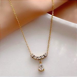 COLAR GOTINHA E ZIRCÔNIAS DOURADO AÇO 316L⭐️