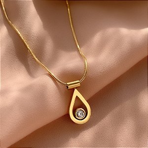 COLAR GOTA VAZADA MINI ZIRCÔNIA DOURADO AÇO 316L⭐️