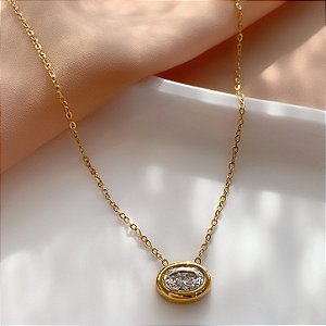 COLAR PEDRA OVAL ZIRCÔNIA DOURADO AÇO 316L⭐️